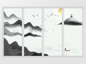 中式水墨杂点山水画移门