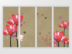 中式唯美花朵蝴蝶移门