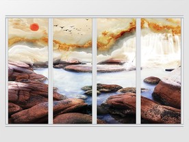 日出瀑布石纹风景移门