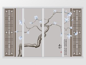 手绘玉兰工笔花鸟移门