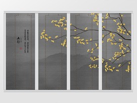 银杏手绘工笔花鸟移门