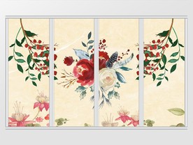 现代简约手绘花叶子移门