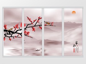 中式山水家和万事兴飞鸟移门