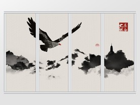 中国风大鹏展翅古风写意移门