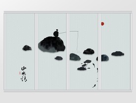 中国风禅意山水情古风移门