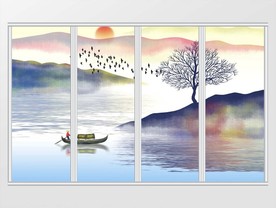 新中式唯美水墨山水画移门