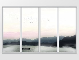 新中式山水意境风景移门