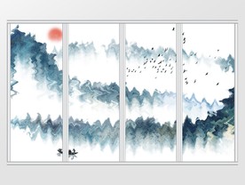 新中式山水彩色移门