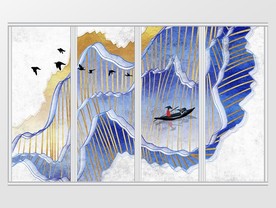 新中式抽象意境山水移门