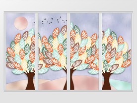 现代简约彩色树木移门