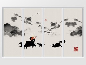 古风写意家和万事兴牧童移门