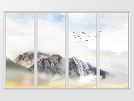 中式大理石纹山水移门