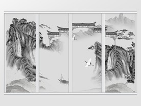 中式山水水墨山峰移门