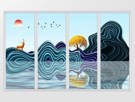 新中式意境抽象山水移门