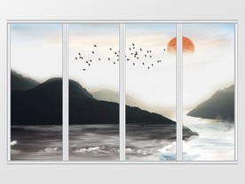 新中式山水意境风景移门