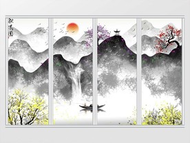 新中式秋色写意山水移门