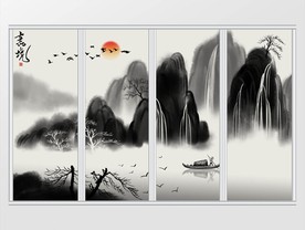 禅意水墨山水画移门