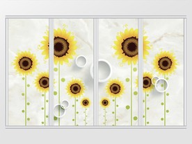 现代向日葵花瓣花朵淡雅移门