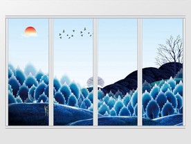 现代抽象手绘树林移门