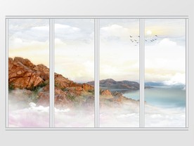 大理石纹山水瀑布移门