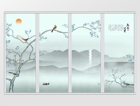 花开富贵中式山水移门