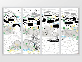 手绘中式水墨抽象山水移门