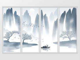 现代新中式水墨山水移门