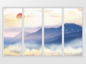 新中式写意山水画移门
