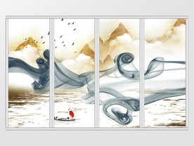 新中式山水水雾山峰移门