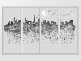 现代简约水墨城市移门