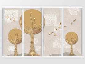 现代简约大气金色系树木大雁移门