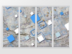 抽象中式几何飞鸟山水移门