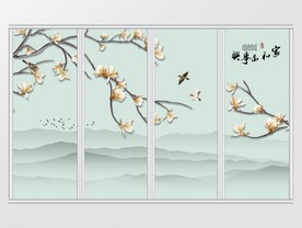 中式花鸟梨花开移门