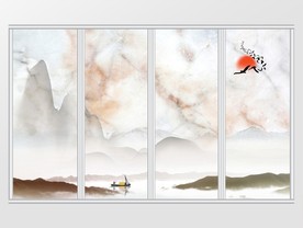 大理石纹理山峦飞鸟移门