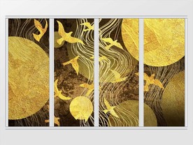 金色抽象线条飞鸟移门