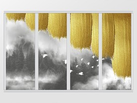 新中式简约大气金色飞鸟森林移门