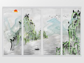 写意山水风景移门