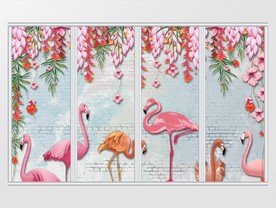 现代清爽夏日热带植物火烈鸟移门