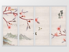 中式山水花鸟手绘移门