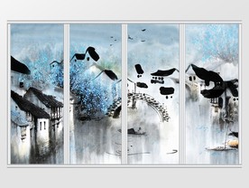 古镇山水风景移门