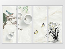 现代简约鸟语花香移门