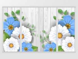 立体蓝白花卉移门