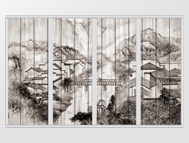 新中式木质水墨山水移门