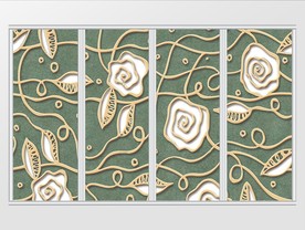 绿色现代简约布艺金属线条花移门