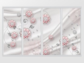 奢华粉色珠宝花朵移门