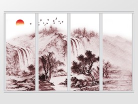 水墨山水新中式意境移门