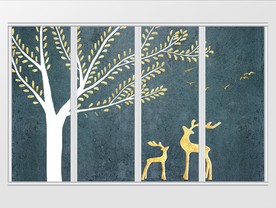 现代简约金箔麋鹿移门