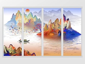 新中式彩色抽象写意山水画移门