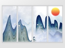 新中式抽象山水飞鸟移门