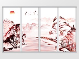 新中式风景山水画移门